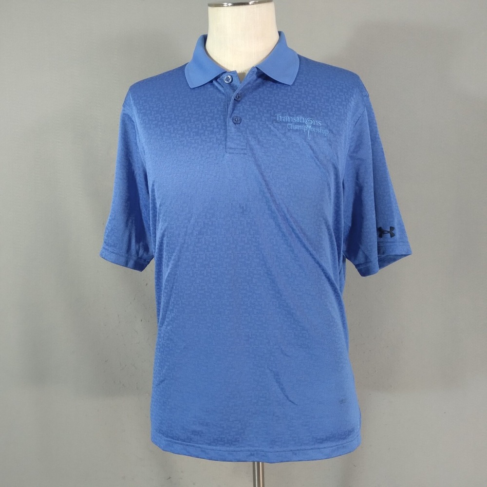 Under Armour Polo Men L Blue HeatGear Golf Shirt Transitions Championship Logo